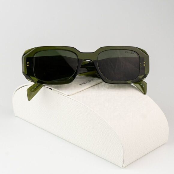 NEW Prada PR17WS 19Z1I0 Transparent Bottle Green Rectangle Unisex Sunglasses - Picture 3 of 13